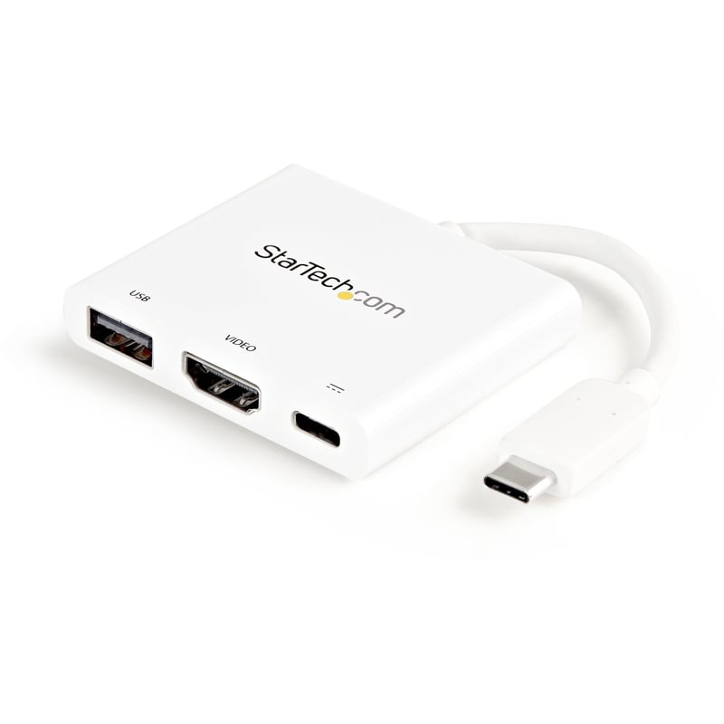StarTech.com USB C Multiport Adapter with HDMI 4K & 1x USB 3.0 - PD - Mac & Windows - White USB Type C All in One Video Adapter - Thumbnail 1