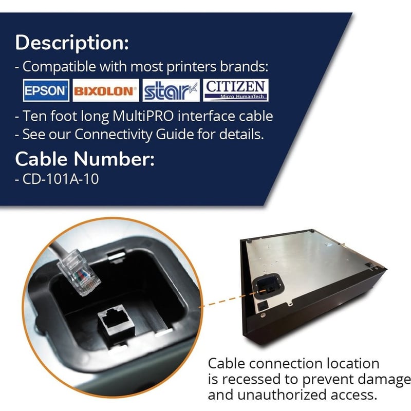 apg Printer Interface Cable | CD-101A-10 Cable for Cash Drawer to Printer | 1 x RJ-12 Male - 1 x RJ-45 Male | Connects to EPSON and Star Printers | 10' Length - Thumbnail 4
