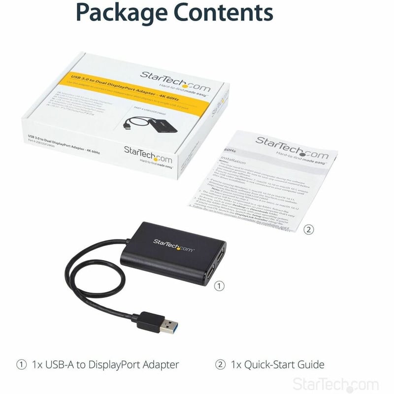 StarTech.com USB to Dual DisplayPort Adapter - 4K 60Hz - USB 3.0 5Gbps - USB Dual Monitor Adapter - Dual DisplayPort Adapter - DisplayLink Certified - Thumbnail 2