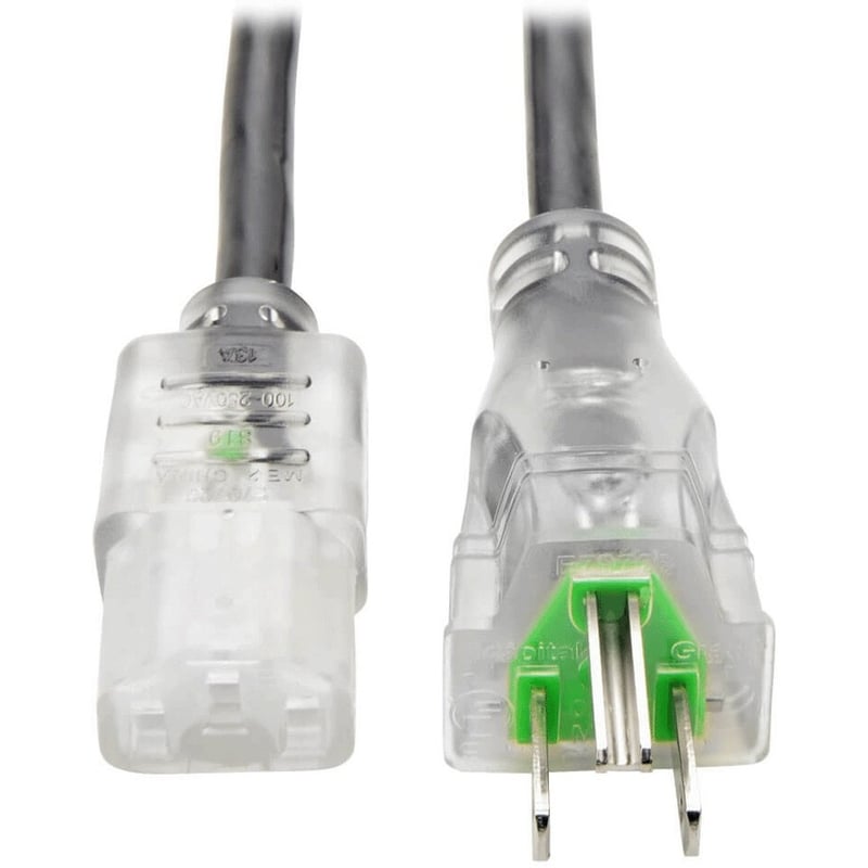 Eaton Tripp Lite Series Hospital-Grade Power Cord, NEMA 5-15P to C13 - Green Dot, 13A, 125V, 16 AWG, 10 ft. (3.05 m), Clear Plugs - Thumbnail 1