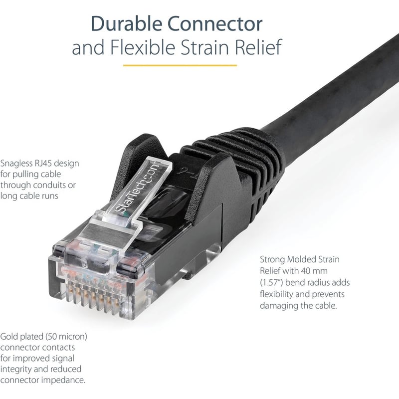 StarTech.com 35ft (10.7m) CAT6 Ethernet Cable, LSZH (Low Smoke Zero Halogen) 10GbE Snagless 100W PoE UTP RJ45 Black Network Patch Cord ETL - Thumbnail 2