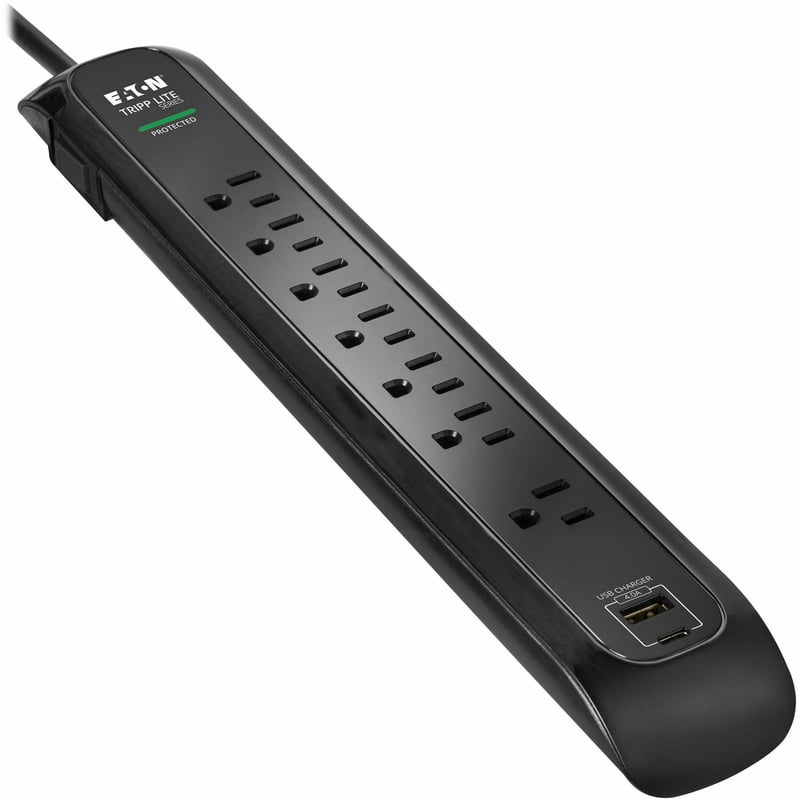 7-OUTLET SURGE PROTECTOR 5-15R 1500J 2 USB CHARGING PORTS 6FT CORD - Thumbnail 1