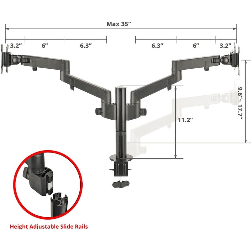SIIG Dual Arm Pole Multi-Angle Replaceable Articulating Monitor Desk Mount - 14" to 30" - Thumbnail 3