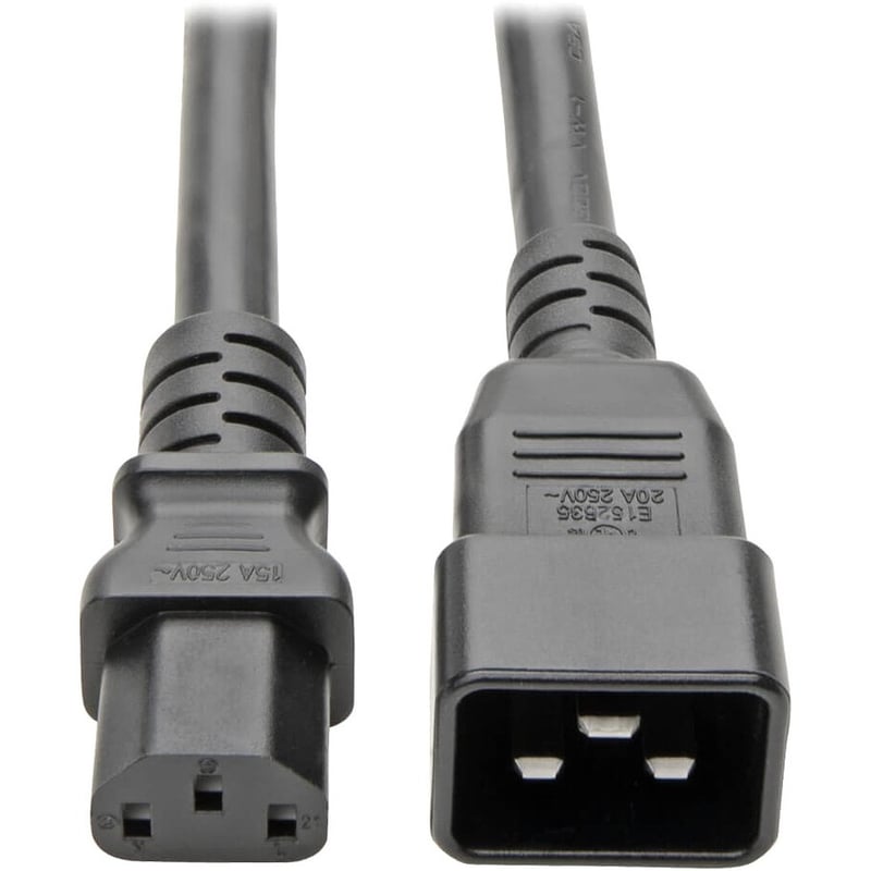 Eaton Tripp Lite Series C20 to C13 Power Cord for Computer - Heavy-Duty, 15A, 100-250V, 14 AWG, 3 ft. (0.91 m), Black - Thumbnail 1