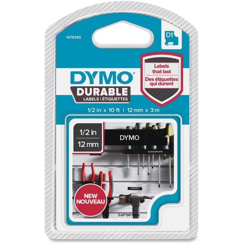 DYMO LABELMANAGER D1 DURABLE 1/2X10 (12MMX3M) WHT/BLK, SCRATCH AND TEAR RESISTAN - Thumbnail 2