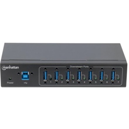 USB-A 7-Port Hub Industrial, 7x USB-A Ports, 5 Gbps (USB 3.2 Gen1 aka USB 3.0), 20 kV ESD Protection, A/C, Bus and Terminal-Block Power Options, DIN Rail, Wall Mountable, Metal Housing, Screw-Lock Security, SuperSpeed USB, Black, Three Year Warranty - Thumbnail 3