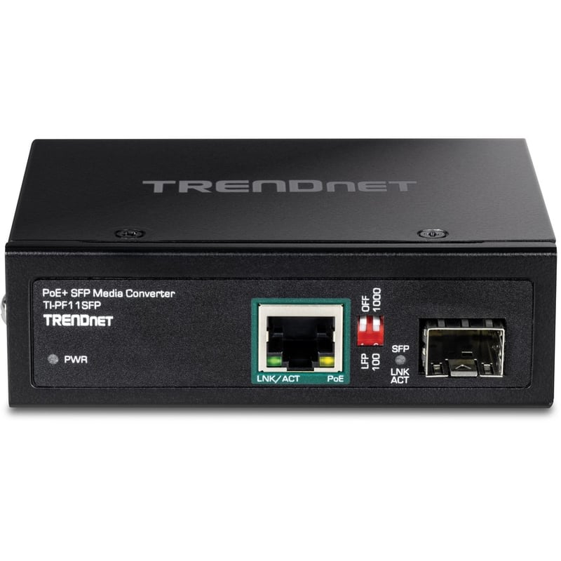 TRENDnet Industrial SFP to Gigabit PoE+ Media Converter, IP30 Rated Housing, Operating temperature range -40- 75 C to (-40 - 167 F), TI-PF11SFP, Black - Thumbnail 4
