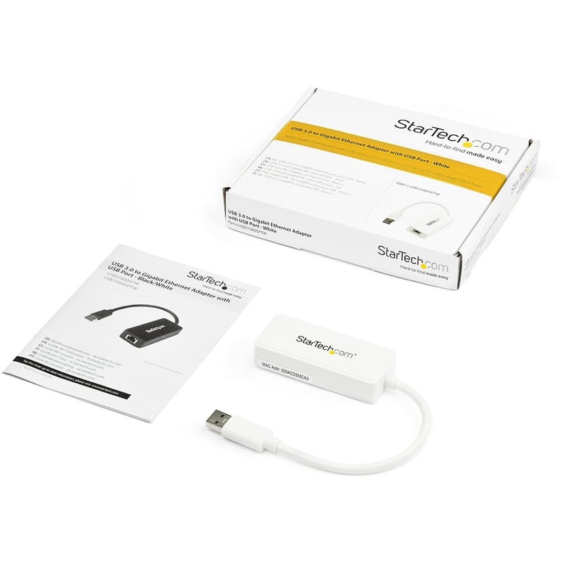 StarTech.com USB 3.0 to Gigabit Ethernet Adapter NIC w/ USB Port - White - Thumbnail 5