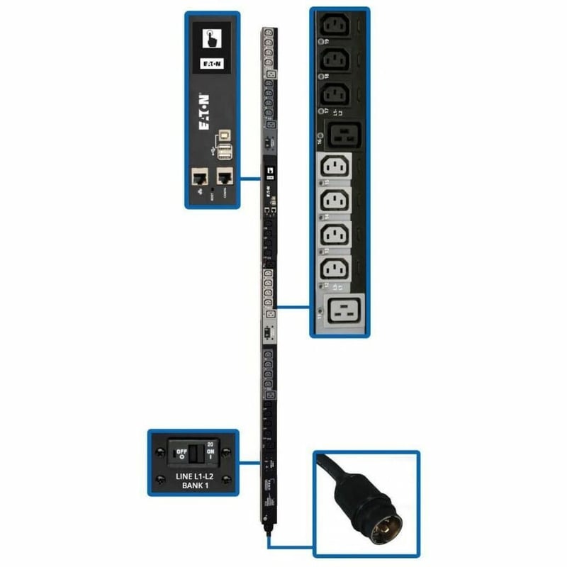 Tripp Lite by Eaton PDU 10kW 200-240V 3PH Switched PDU LX Interface Gigabit 30 Outlets L21-30P Input LCD 1.8 m Cord 0U 1.8 m Height TAA - Thumbnail 1