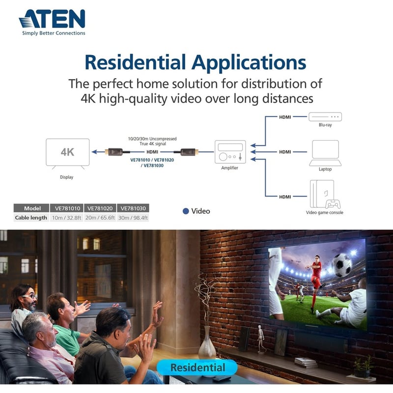 ATEN 10M True 4K HDMI 2.0 Active Optical Cable (True 4K@10m) - Thumbnail 4