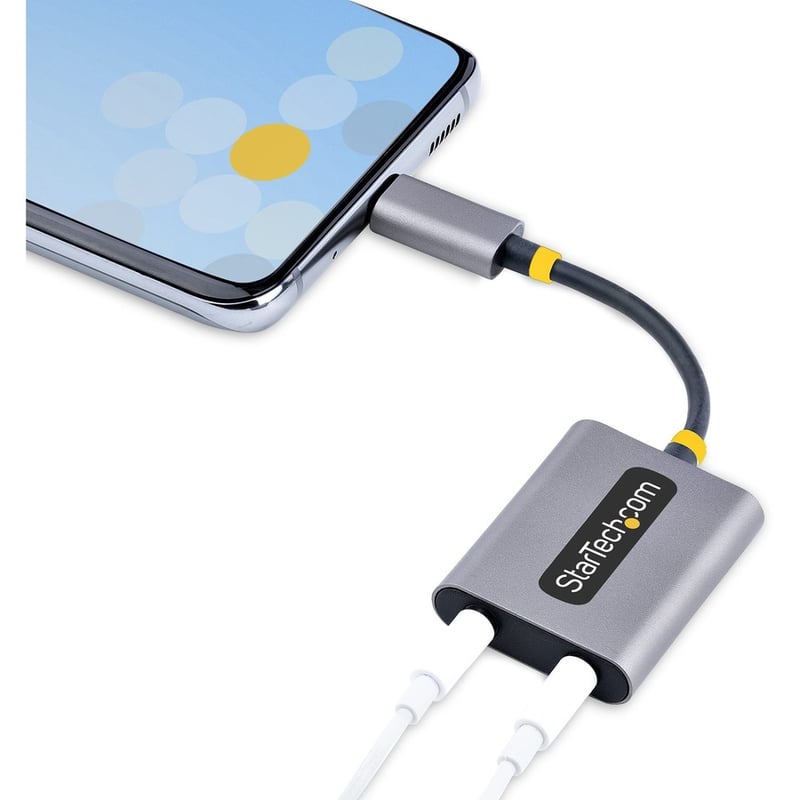 StarTech.com USB-C Headphone Splitter, USB Type C Dual Headset Adapter w/Mic Input, USB C to 3.5mm Audio Adapter/Earphone Dongle/Aux Jack - Thumbnail 3