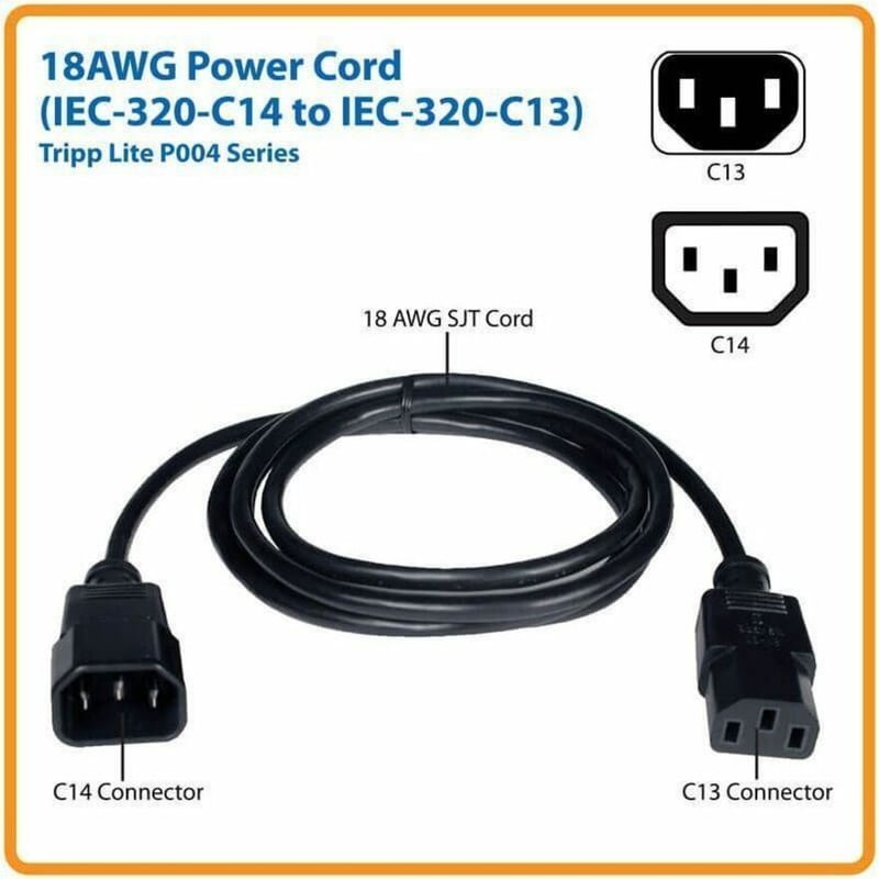 Eaton Tripp Lite Series PDU Power Cord, C13 to C14 - 10A, 250V, 18 AWG, 6 ft. (1.83 m), Black - Thumbnail 5