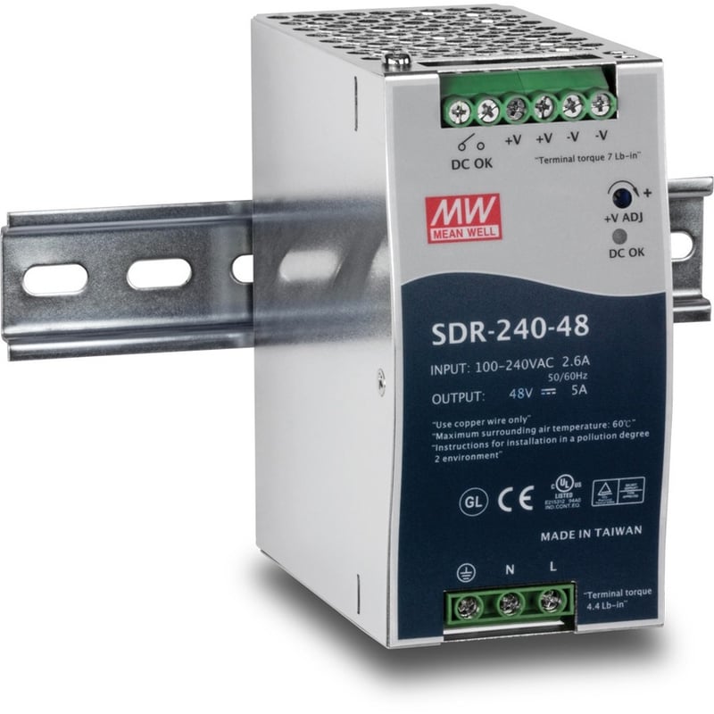 TRENDnet 240W Single Output Industrial DIN-Rail Power Supply, Extreme Operating Temp Range -25 to 70 C(-13 to 158 F) Built-in Active PFC, Passive Cooling, DIN-Rail Mount, Silver, TI-S24048 - Thumbnail 3