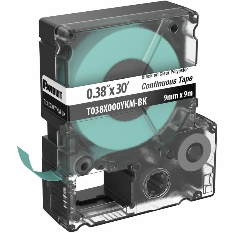 Panduit PXE T038X000YKM-BK MP Printer Cont. Tape, Safety & ID, Polyest, Blk/Clr, .38" W - Thumbnail 1