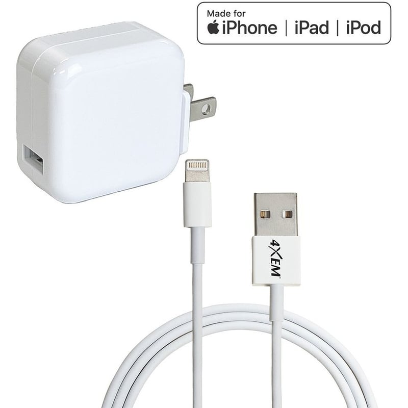 4XEM iPad Charging Kit - 3FT Lightning 8Pin Cable with 12W iPad wall charger - MFi Certified - Thumbnail 1