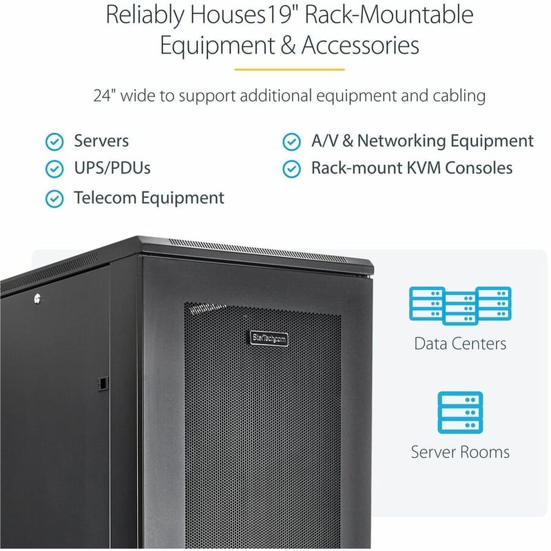 StarTech.com 4-Post 42U Server Rack Cabinet, 19" Data Rack Cabinet for Computer / IT Equipment mount, Rack Server Cabinet with Casters - Thumbnail 4