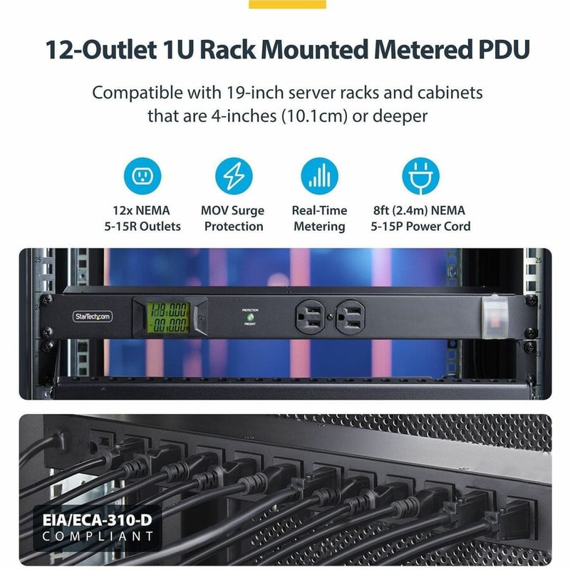 12-OUTLET HORIZONTAL RACK MOUNT PDU - 1U POWER DISTRIBUTION TAA - Thumbnail 2