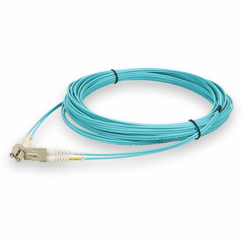 AddOn 10m LC to LC Aqua OM4 Duplex Armored OFNP (Plenum-Rated) Fiber Patch Cable - Thumbnail 1