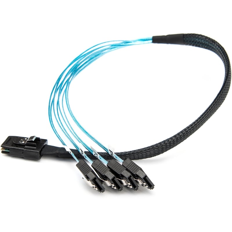 Rocstor Premium 20in Serial Attached SCSI SAS Cable - SFF-8087 to 4x Latching SATA - SAS/SATA for Hard Drive - 20in / 50cm - 1 Pack - SFF-8087 Male SAS - Male SATA - Blue SFF-8087 TO 4X SATA Cable - Thumbnail 1