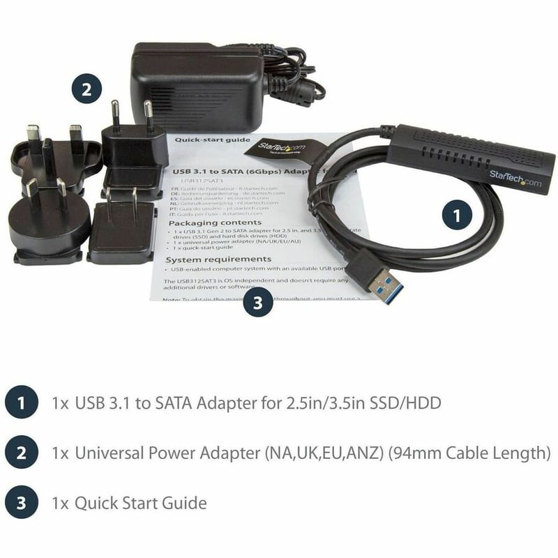 StarTech.com SATA to USB Cable - USB 3.1 10Gbps - 2.5 / 3.5 SATA SSD HDD - SATA to USB Adapter Cable - USB 3.1 to SATA Cable - Thumbnail 3