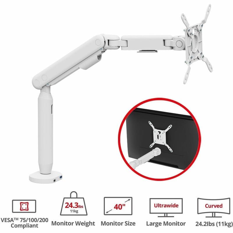 SINGLE 40 INCH EASEL MONITOR ARM-WHITE - Thumbnail 4