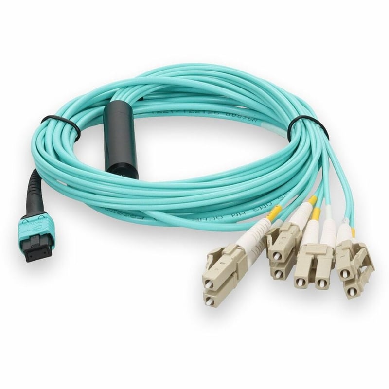AddOn 10m Juniper Networks MTP-4LC-M10M Compatible MPO (Female) to 8xLC (Male) 8-Strand Aqua OM3 Fiber Fanout Cable
