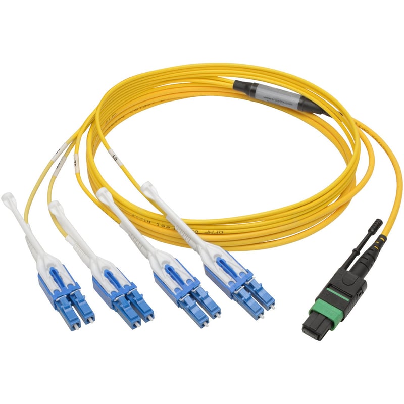 Eaton Tripp Lite Series MTP/MPO (APC) to 4xLC (UPC) Singlemode Breakout Patch Cable, 40/100 GbE, QSFP+ 40GBASE-PLR4, Plenum, Yellow, 1 m (3.3 ft.) - Thumbnail 3