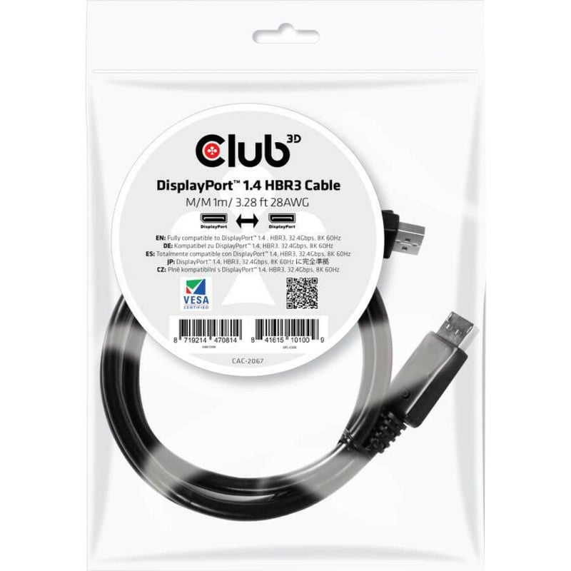 Club 3D DisplayPort 1.4 HBR3 Cable 8K60Hz Male / Male 1m/3.28ft - Thumbnail 2