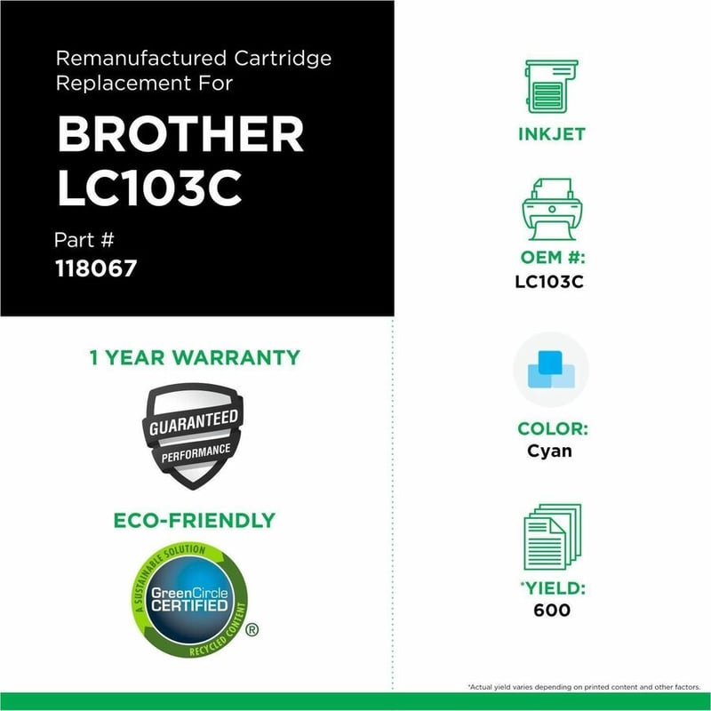 Clover Imaging Remanufactured High Yield Cyan Ink Cartridge for Brother LC103XL - Thumbnail 3