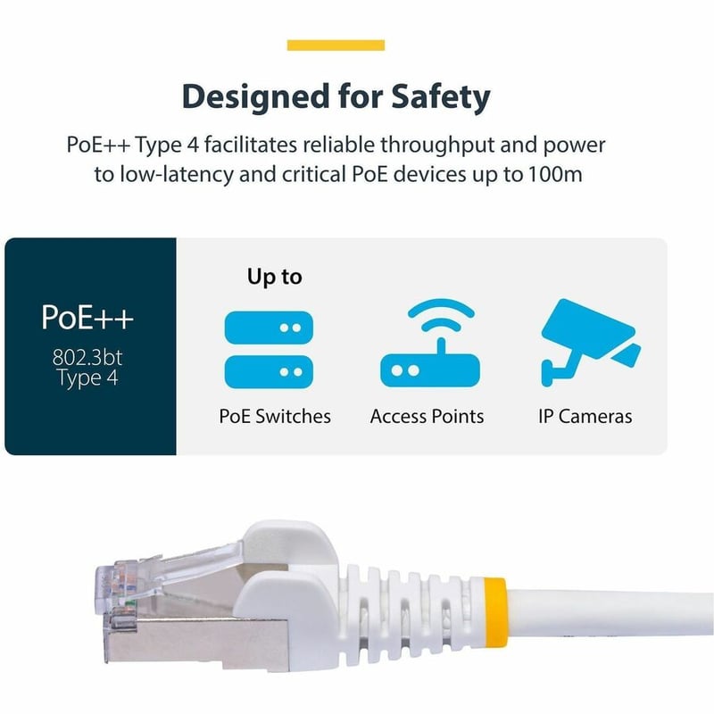 StarTech.com 15ft White CAT8 Ethernet Cable, Snagless RJ45, 25G/40G 2000MHz, 100W PoE, S/FTP, 26AWG Pure Bare Copper, LSZH Network Patch Cord - Thumbnail 5