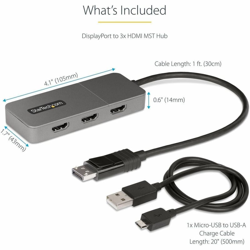 StarTech.com 3-Port MST Hub, DisplayPort to Triple 4K 60Hz HDMI, DP 1.4 Multi-Monitor Adapter, Windows Only - Thumbnail 5