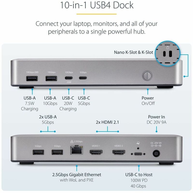 USB4 DOCKING STATION DUAL HDMI 4K 60HZ USB-C 40GBPS 6X USB - Thumbnail 3
