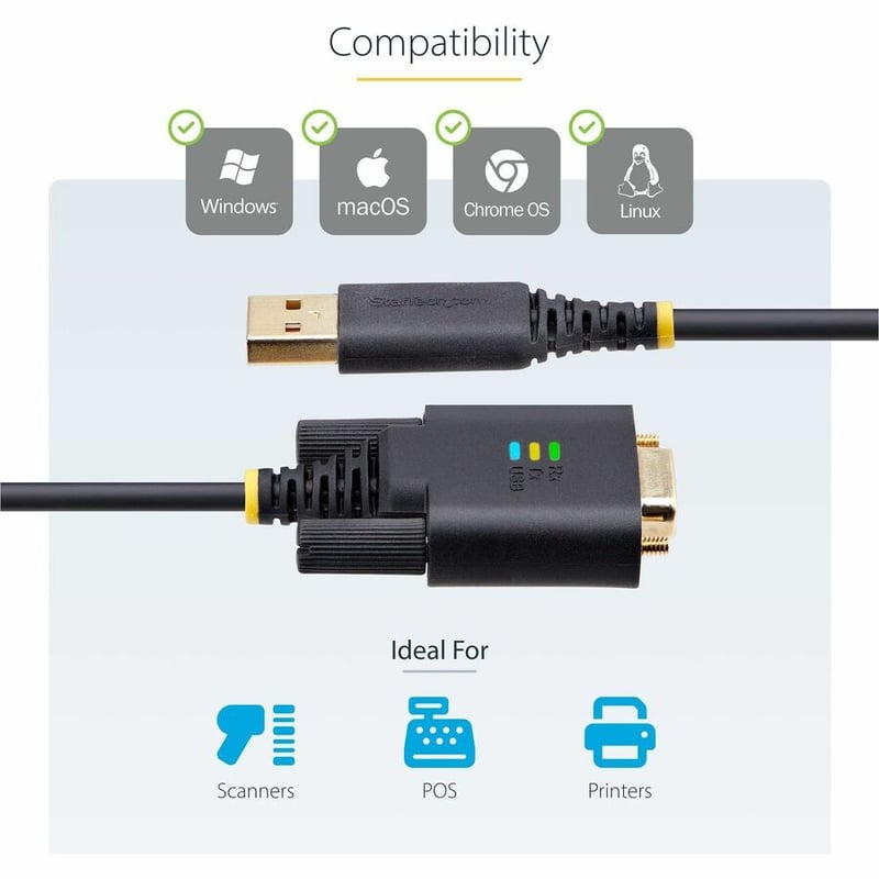 StarTech.com 10ft (3m) USB to Serial Adapter Cable, COM Retention, FTDI, DB9 RS232, Interchangeable DB9 Screws/Nuts, Windows/macOS/Linux - Thumbnail 5