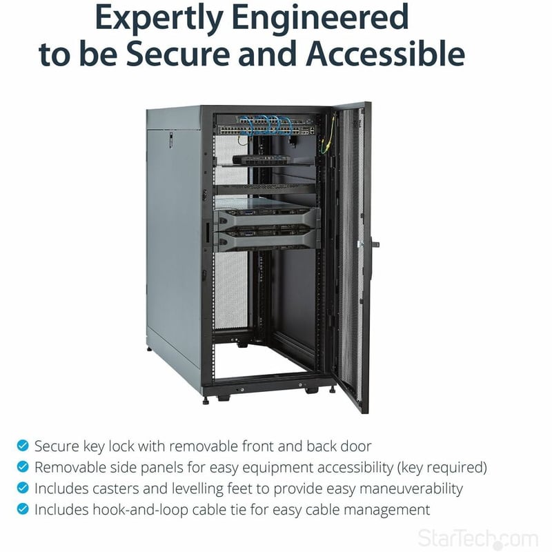 StarTech.com 4-Post 25U Server Rack Cabinet, 19" Data Rack Cabinet for Computer / IT Equipment, Home Network Rack, Half Height Server Rack - Thumbnail 3