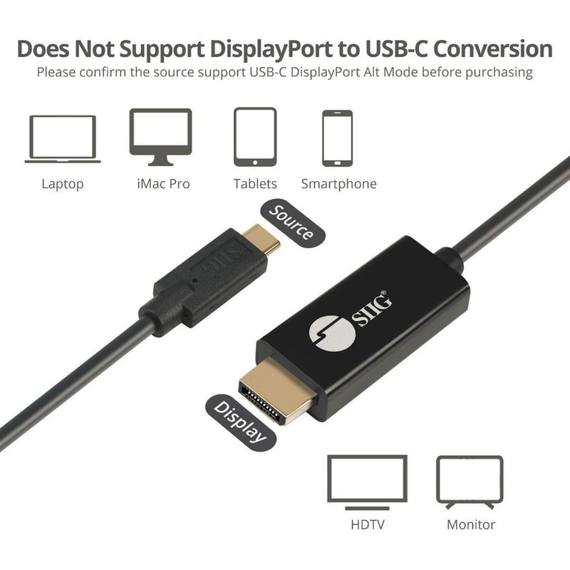 SIIG USB-C to DisplayPort Active Cable 4K 60Hz HDR - 2M - Thumbnail 4