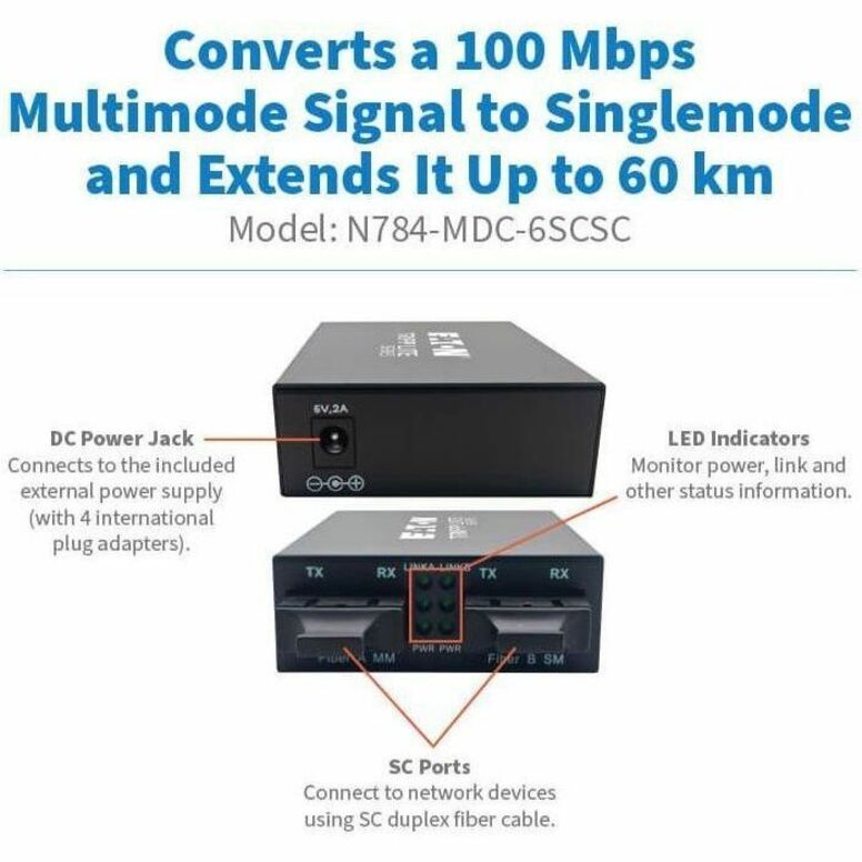 100MB SC TO 100MB SC CONVERTER 1310NM COMPATIBLE UP TO 60KM - Thumbnail 5