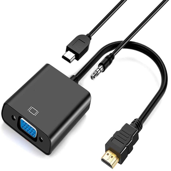 4XEM HDMI to VGA Adapter with Power and 3.5mm Audio Cable - Black - Thumbnail 1