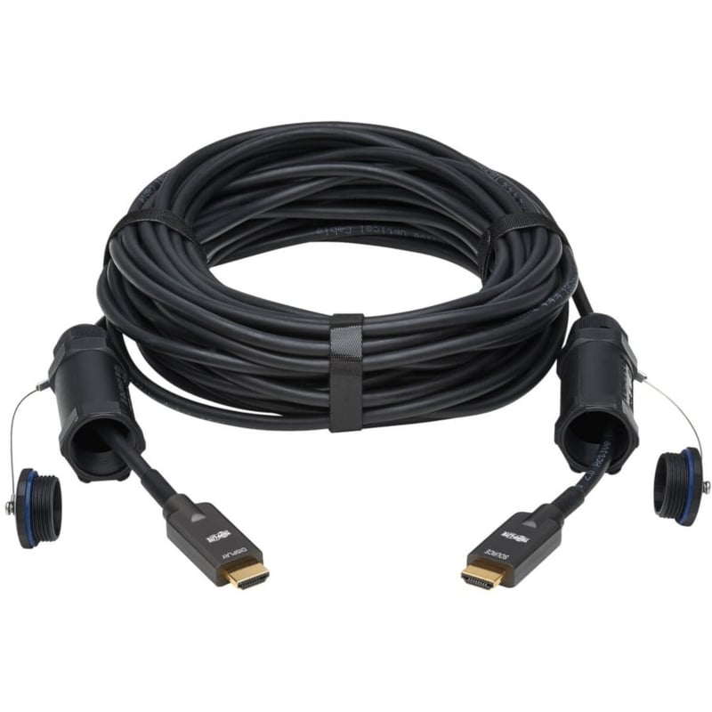 Eaton Tripp Lite Series High-Speed Armored HDMI Fiber Active Optical Cable (AOC) with Hooded Connectors and Reel - 4K @ 60 Hz, HDR, IP68, M/M, Black, 100 m (328 ft.) - Thumbnail 3