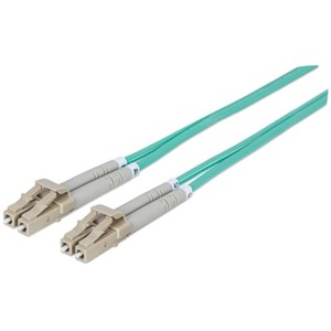 Intellinet Network Solutions Fiber Optic Patch Cable, LC/LC, OM3, 50/125, Multimode, Duplex, Aqua, 33 ft (10 m) - Thumbnail 1