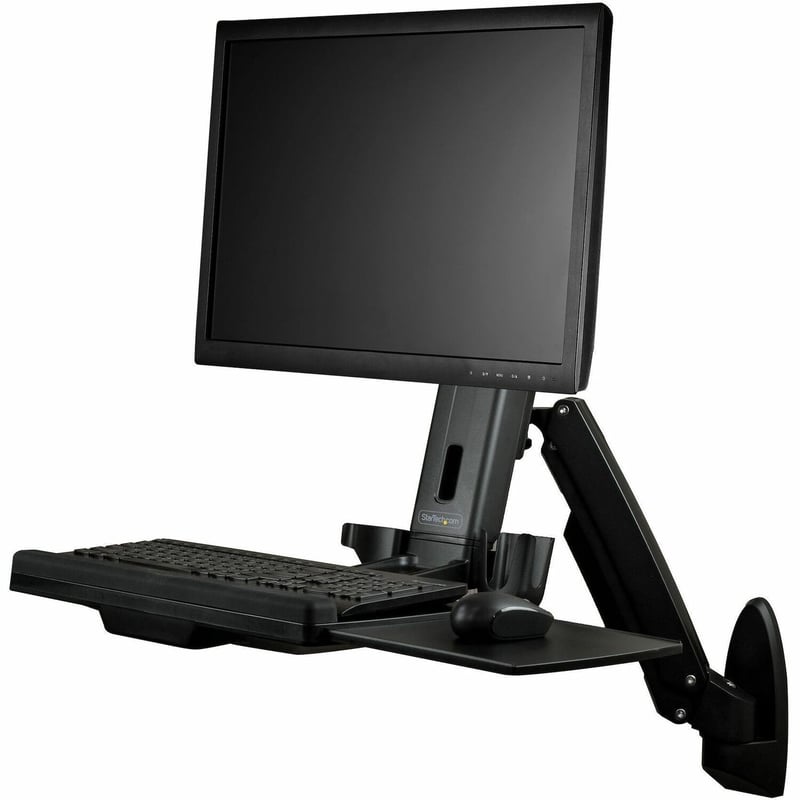 StarTech.com Wall Mount Workstation, Full Motion Standing Desk, Ergonomic Height Adjustable Monitor & Keyboard Tray Arm, For VESA Display - Thumbnail 1