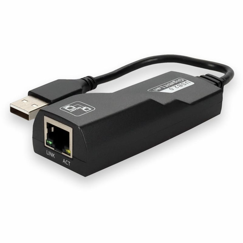 AddOn USB A 2.0 Male to RJ-45 Female Gray & Black Adapter - Thumbnail 1