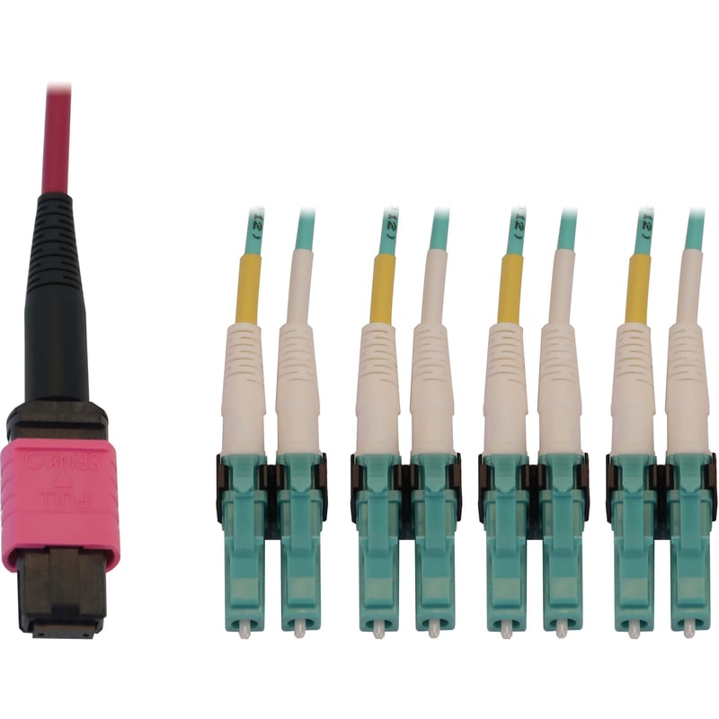 Eaton Tripp Lite Series 40/100G Multimode 50/125 OM4 Fiber Optic Cable (12F MTP/MPO-PC to 4x Duplex LC/PC F/M), LSZH, Magenta, 2 m (6.6 ft.) - Thumbnail 1