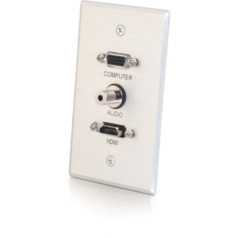 C2G HDMI, VGA and 3.5mm Audio Pass Through Wall Plate Single Gang Brushed Aluminum - Thumbnail 1