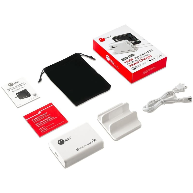SIIG 100W Dual USB-C PD 3.0 PPS & QC 3.0 Combo Power Charger - White - Thumbnail 3