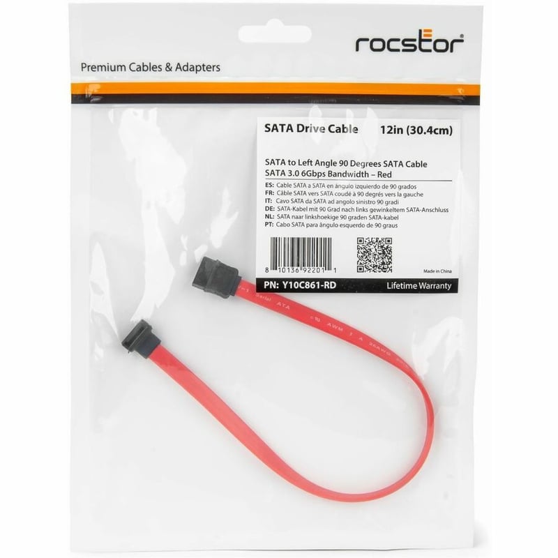 12IN (30 CM) SATA TO LEFT ANGLE SATA 3.0 6GBPS BANDWIDTH RED - Thumbnail 5