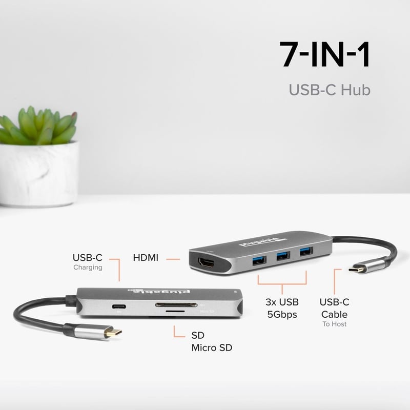 Plugable USB-C Hub 7-in-1, Compatible with Mac, Windows, Chromebook, USB4, Thunderbolt 4, and More - Thumbnail 3