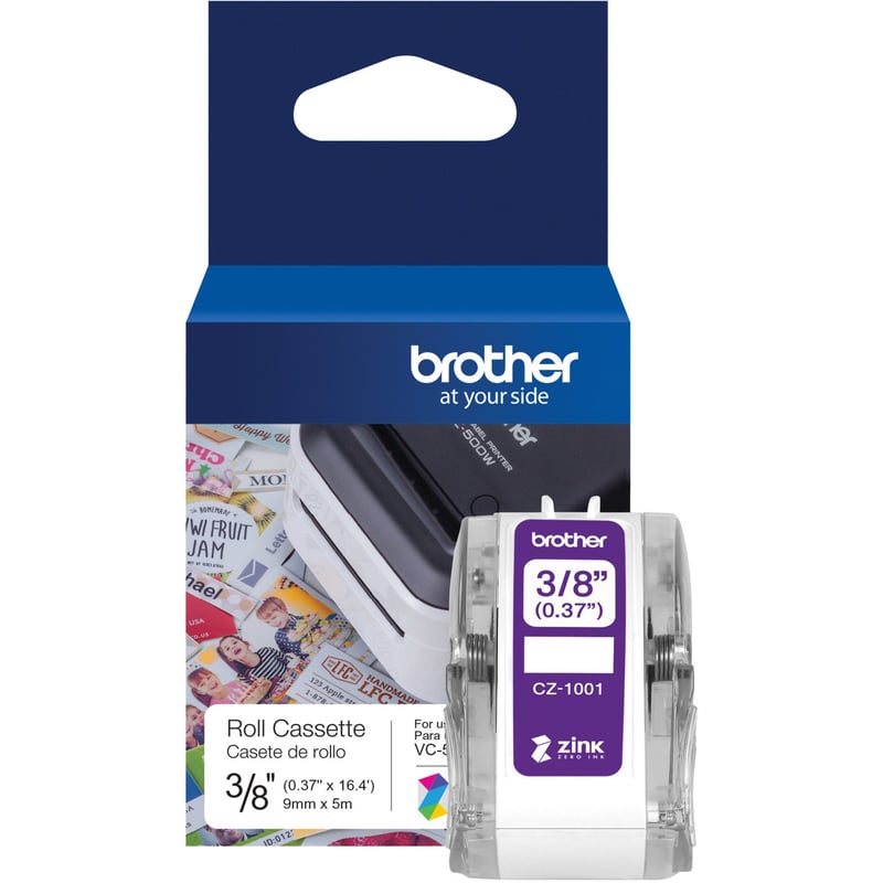 Brother Genuine CZ-1001 3/8" (0.37") 9mm wide x 16.4 ft. (5 m) long label roll featuring ZINK Zero Ink technology - Thumbnail 1