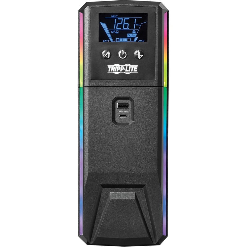 Tripp Lite by Eaton UPS 600VA 360W 120V Pure Sine Wave Gaming UPS Battery Backup - LCD, AVR, RGB LEDs, USB Charging, Power Saving - Thumbnail 4