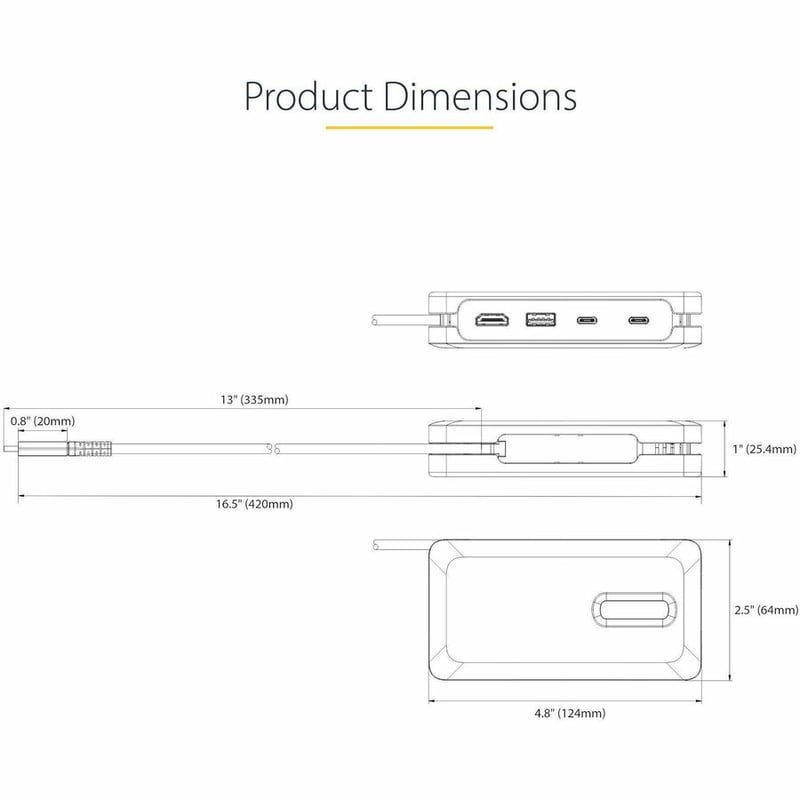 StarTech.com USB-C Multiport Adapter, 4K 60Hz HDMI (HDR), USB 3.2 Gen 2 10Gbps Hub (2xUSB-C/1xUSB-A), 100W PD Pass-Through, GbE, Mini Dock - Thumbnail 3