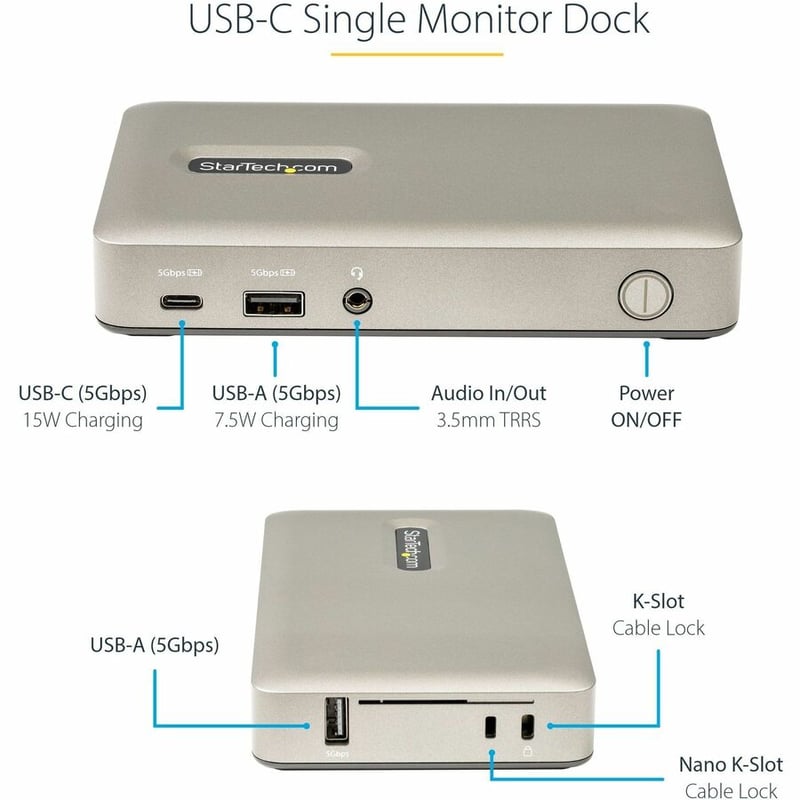 StarTech.com USB C Dock, USB-C to DisplayPort 4K 30Hz or VGA, 65W PD3.0, 4-Port USB 3.1 Gen 1 Hub, GbE, Universal USB C Docking Station - Thumbnail 4